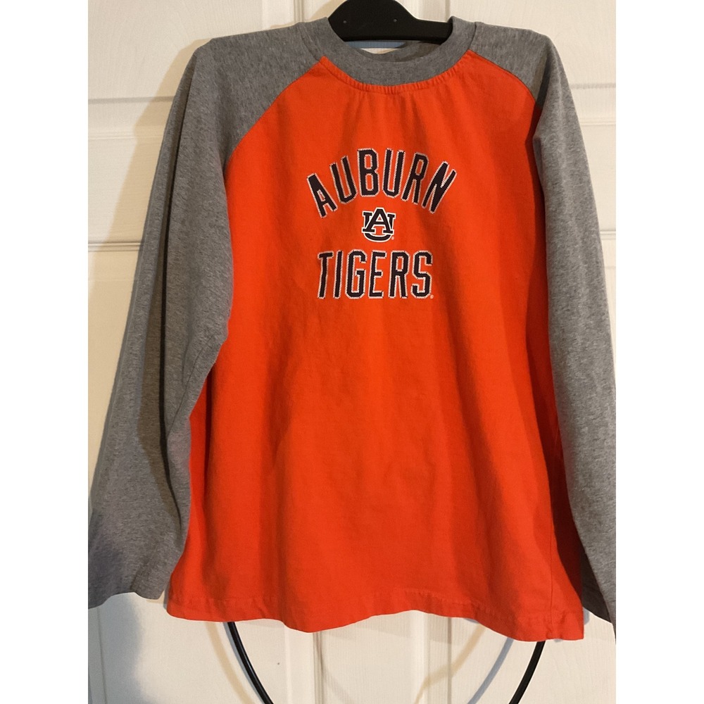 Reebok Heisman Auburn Tigers Boys Long Sleeve Shirt Orange Grey L 14/16 Raglan